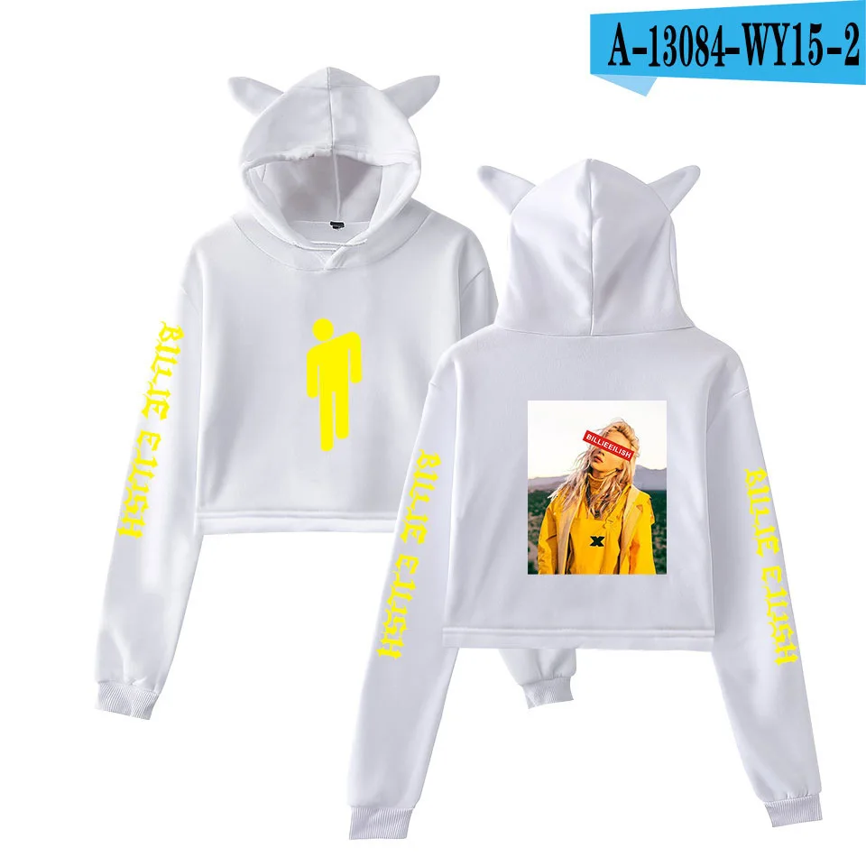 Billie Eilish Женская толстовка с капюшоном толстовки Kpop Kawaii корейский негабаритный Harajuku Хип Хоп Толстовка укороченный - Цвет: White 7