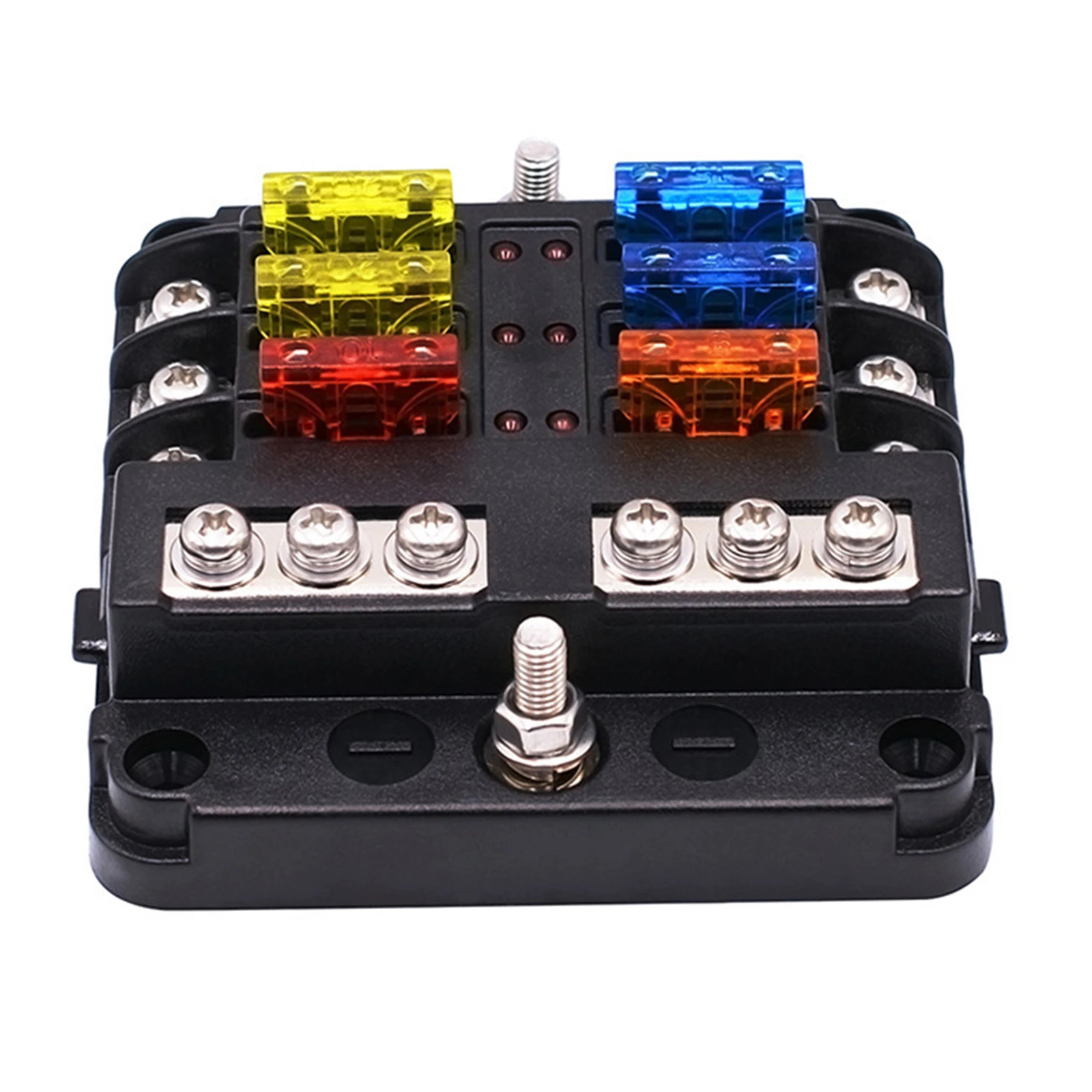 Cars LED Light Indicator & Protective Cover For Vehicles Boats 6-Way Fuse Block ATC/ATO Fuse Box With Ground Automotive Marine 