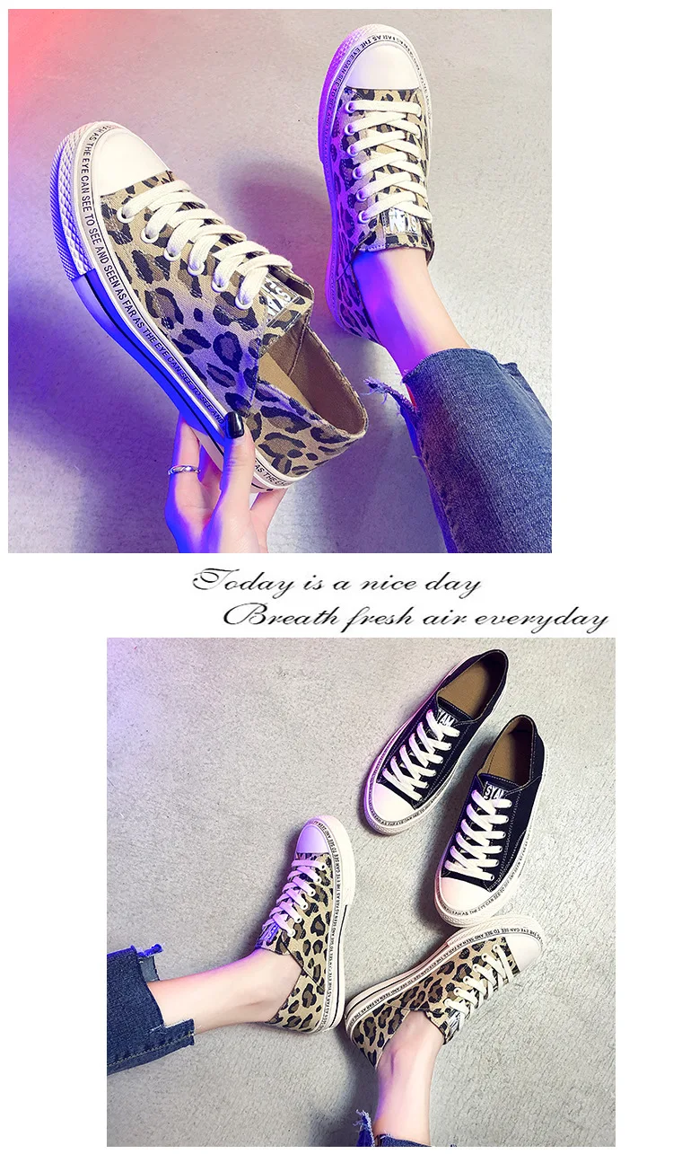 Spring New Ins Net Red Super Hot Women Canvas Shoes, Casual Shoes, Board Shoes, Leopard Print Women's Shoes with Flat Sole