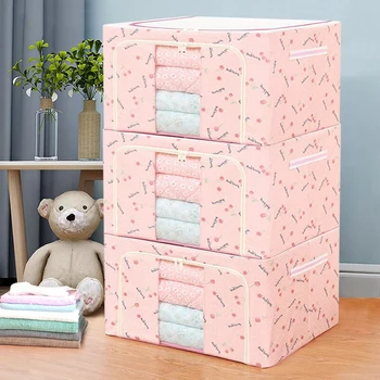 

3-Piece 72L Pink Cherry Pattern Closet Storage Bag and Clothing Storage Bag Can Hold Large Capacity Quilts, Bedding, Blankets an