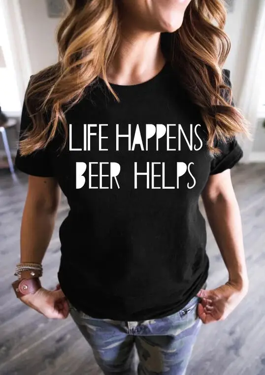 Футболка с надписью Life Happen Beer Help футболка абстрактным графическим принтом одежда