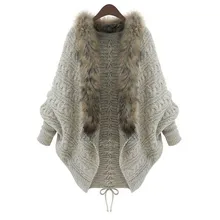 Женский свитер женский свободный меховой воротник свитер летучая мышь рукав вязаный свитер женский меховой воротник пальто женский укороченный