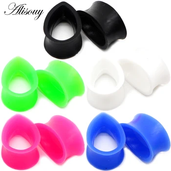 

Alisouy 2pcs Flexible Silicone Water Drop Ear Plugs Gauges Plugs Tunnels Body Jewelry Piercing Stretcher Teardrop Ear Expanders