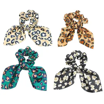 

4pcs Ribbon Hair Rope Leopard Ponytail Holders Creative Headdress Girls Hair Ornament (Mixed Color)