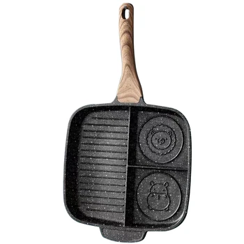 

Non Stick Aluminum Easy Clean Ergonomic Design Long Handle Griddle Meal Skillet Anti Scalding Breakfast Pot 3 Section Frying Pan