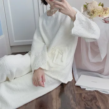 

Autumn Winter Kawaii Pajama Set Women Girls Causal Sexy Nightwear White Pink Sweet Cute Lingerie Sleepwear Pijamas Home Clothes