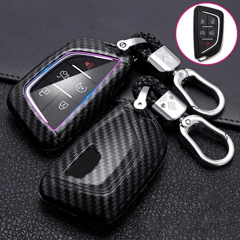 

ABS Carbon Fiber Pattern Car Remote Key Case Cover For Cadillac XT4 XT5 XT6 CT5 2019 2020 Smart Key Protection Shell Holder Fob