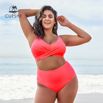 

CUPSHE Plus Size Stylish Pink Wrap Lace Up Tank Bikini Sets Woman Two Pieces Swimsuits 2020 Girl Beach Bathing Suits Swimwear