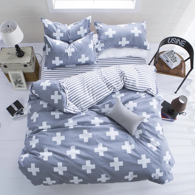 

Grey Cross Bedding Set Duvet Cover with Pillowcases single double queen king size Boys Bedroom Set Modern Beddings 3Pcs