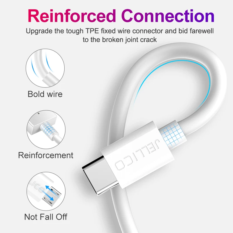 Jellico usb type-C кабель для samsung S9 Xiaomi Redmi Note 7 mi9 USB C кабель провод для быстрого заряда USB-C мобильного телефона зарядный шнур