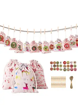 

Christmas Advent Calendar Cloth Bags Set 24 Days Christmas Countdown Calendar Candy Gift Drawstring Bags For Home Decor Navidad