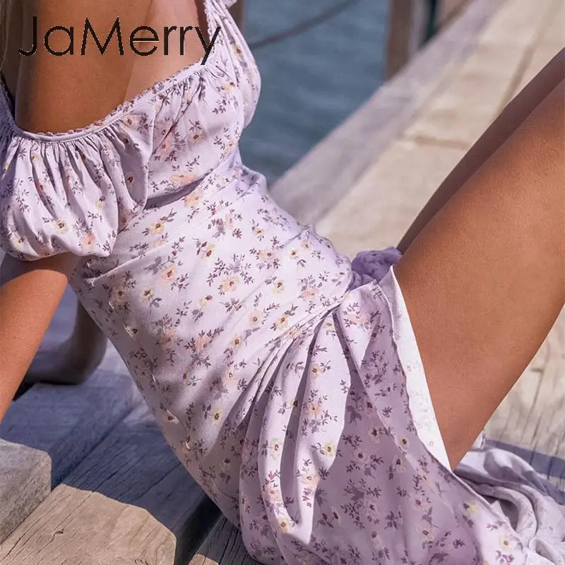 JaMerry, бохо, цветочный принт, длинное платье, рукав-фонарик, высокая талия, кружево, женское летнее платье, уличная одежда, праздничное, для девушек, шикарное, летнее платье