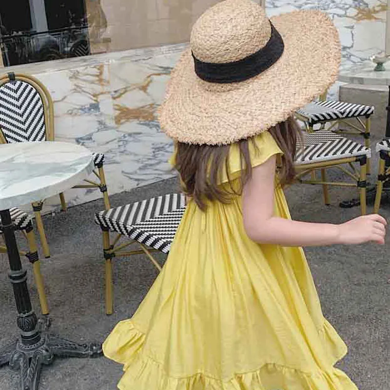 Summer Girls Dress Holiday Style Casual Comfortable Loose Sweet Sweet Flying Sleeve Dress Baby Kids Clothes Children'S Clothing