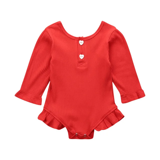 Хлопковый комбинезон для новорожденных девочек; боди; Повседневный однотонный Мягкий комбинезон; одежда в полоску с длинными рукавами для маленьких девочек; верхняя одежда - Цвет: Красный