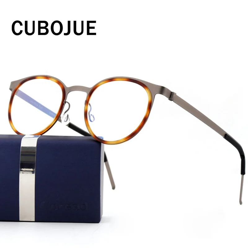 CUBOJUE титановые очки мужские Безвинтовые круглые с диоптрией Близорукость
