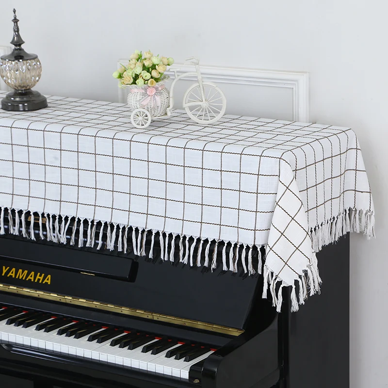 

Cotton and Linen Piano Cover Towel Simple Tassel Lace Piano Half Cover Cloth Non-slip Dust Cover Piano Decoration