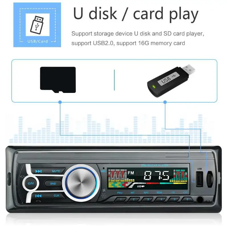 Универсальный 1 Din автомобильный стерео аудио USB FM радио Bluetooth Hands-free В-Dash головное устройство MP3 музыкальный плеер RM-JQ1784C