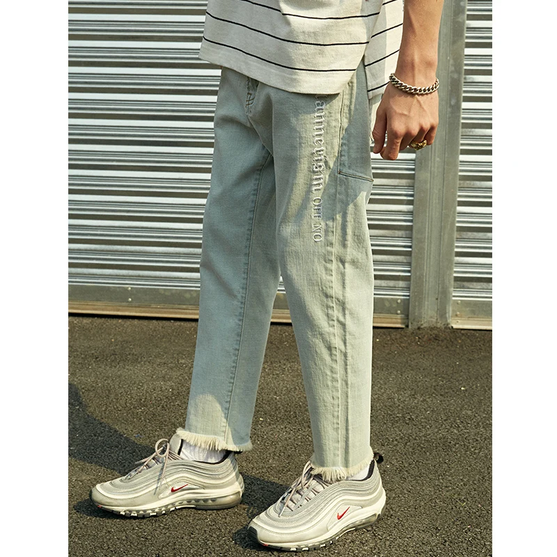 VIISHOW горячая Распродажа летние джинсы мужские хлопковые брюки винтажная вышивка и эффект усов брендовая одежда NC1715182