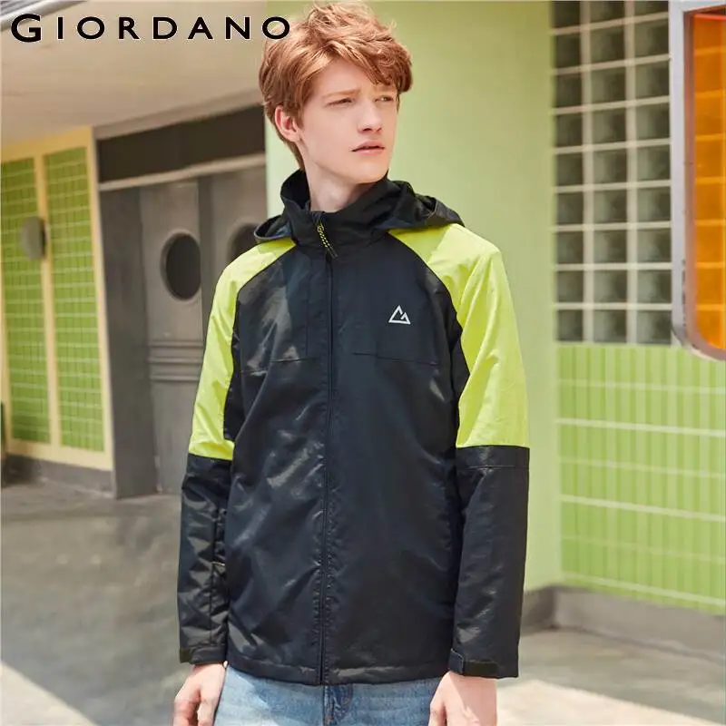 Giordano Men Jackets Graphic Contrast Hooded Jacket Windproof Nylon Zip Front Thin Casual Veste Homme 01079699 | Мужская одежда