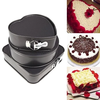 

3pcs Square Round Hear-shaped Non-stick Cake Pan Easy to Clean for Kitchen Baking Accessories