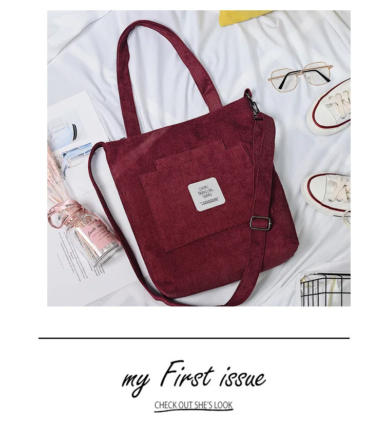 2021 New Literary Canvas Bag Women's Single Shoulder Messenger College Style Student Portable Corduroy Handbag