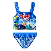 Купальный костюм русалки для девочек, танкини, костюмы, коллекция года, комплект из двух предметов, с рюшами, с рисунком маленькой чешуя Русалки, купальные костюмы для маленьких девочек
