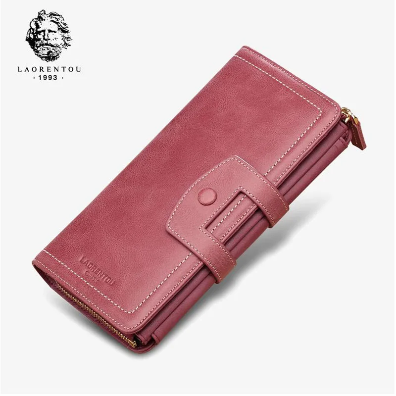 

LAORENTOU 2019 New women leather wallets quality cowhide Multi-function multi-card bit Long wallet Women clutchs