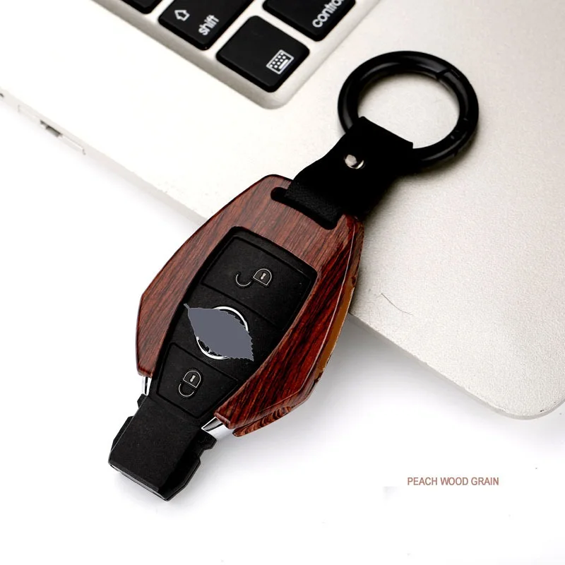 Чехол для ключей из углеродного волокна, защитный чехол для ключей, держатель для Mercedes benz A B R G Class GLK GLA w204 W251 W463 W176 - Название цвета: peach wood style