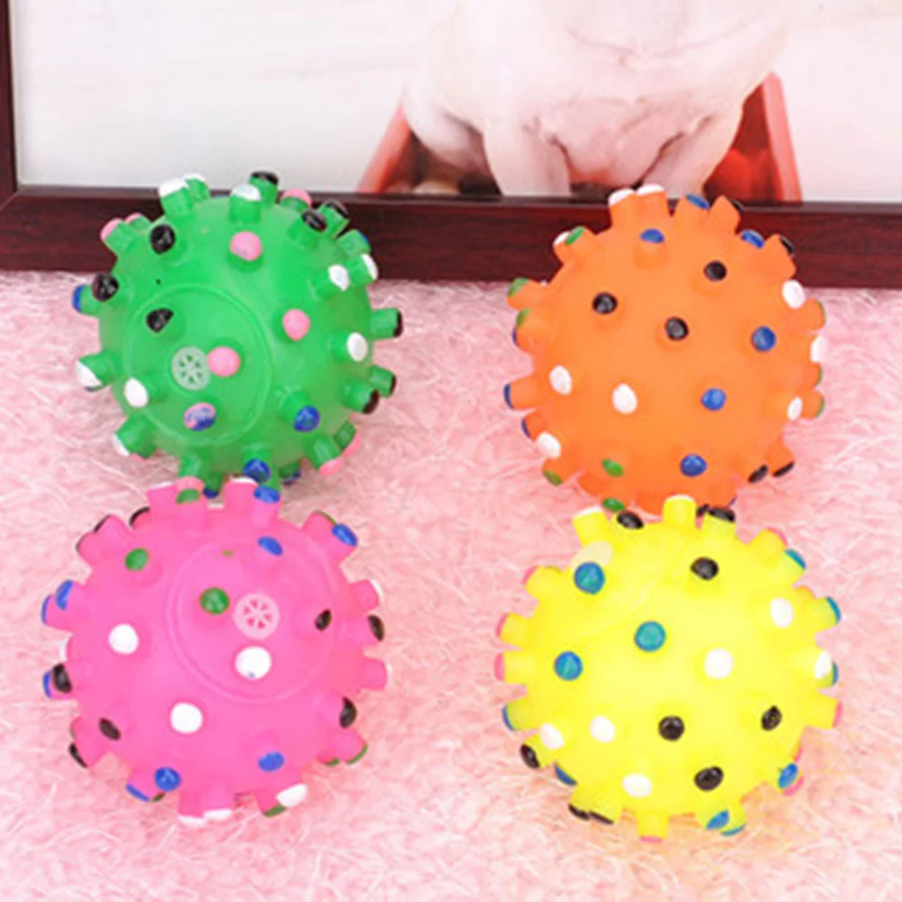 Colorful Pet Ball Toys Vinyl Teeth Training Dog Supplies Teether Puppy Toy Squeaky Dot Ball Funny Plastic Grinding