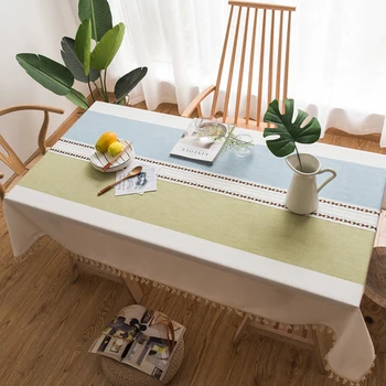 

1PC Tassel Tablecloth Contry Style Cotton Linen Dustproof Table Cover For Dining Table Simple Solid Color Placemat Home Decor
