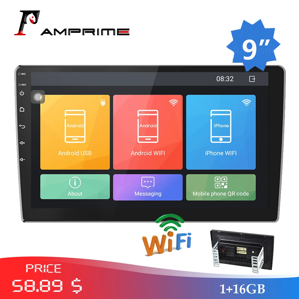 Автомагнитола AMPrime мультимедийный плеер на Android с 9 &quotэкраном GPS Wi-Fi Bluetooth FM