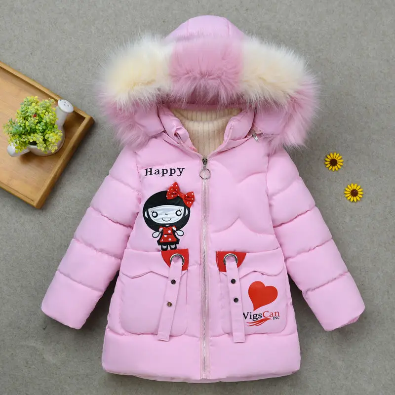 2-13Yrs Kids Winter Parkas Girl Warm Jacket Baby Bow Cat Coat Thick Fur Hooded Christmas Outerwear Kids Winter Clothes-30degree