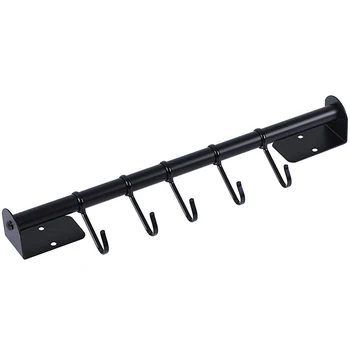 

16 Inch Pot Bar Rack Wall Mounted Detachable Pans Hanging Rail Kitchen Kids Utensils Hanger with 5x S Hooks Black