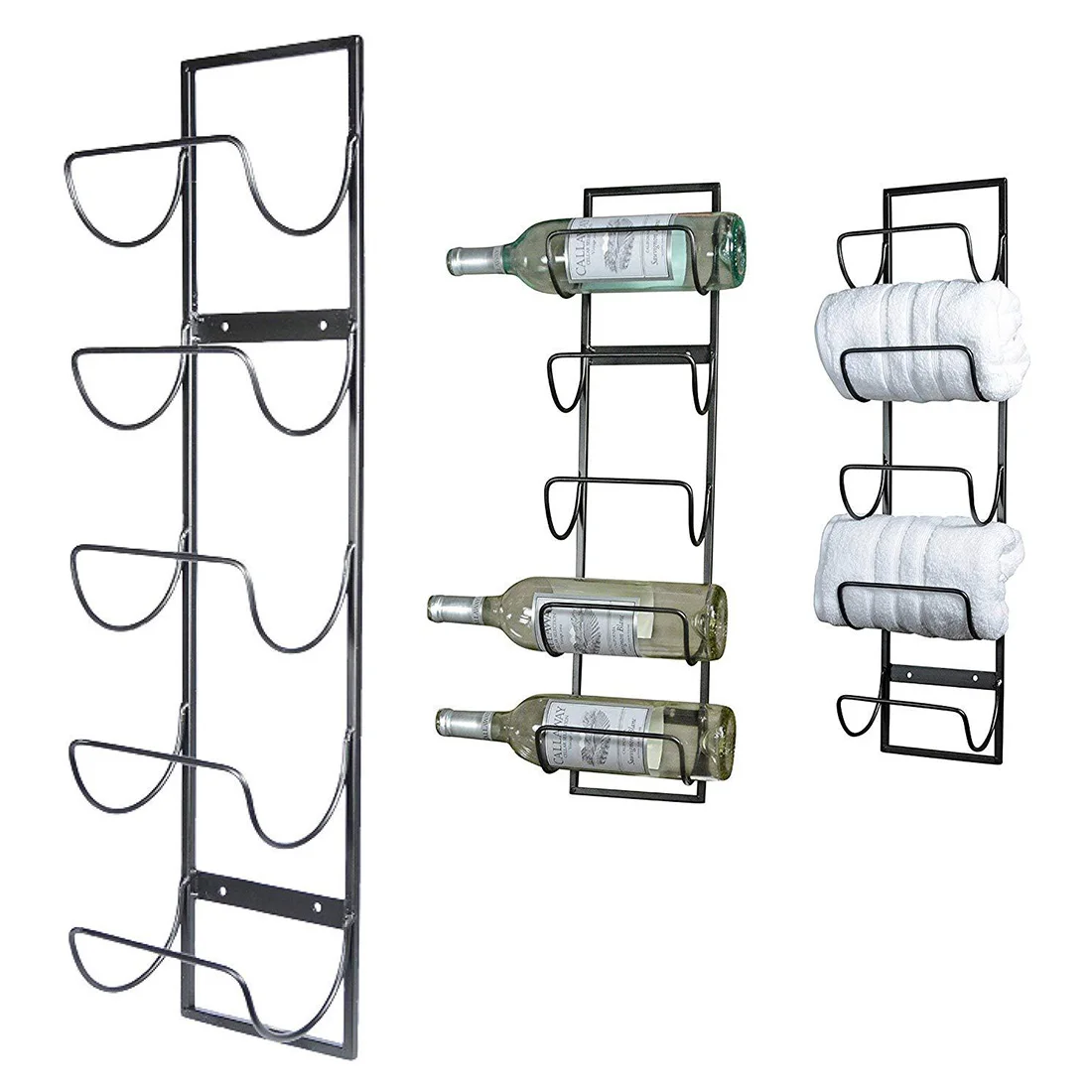 

5/6 Layers Wall Mounted Towel And Wine Bottle Rack Holder Living Room Decorative Cabinet Red Wine Display Storage Racks - Black