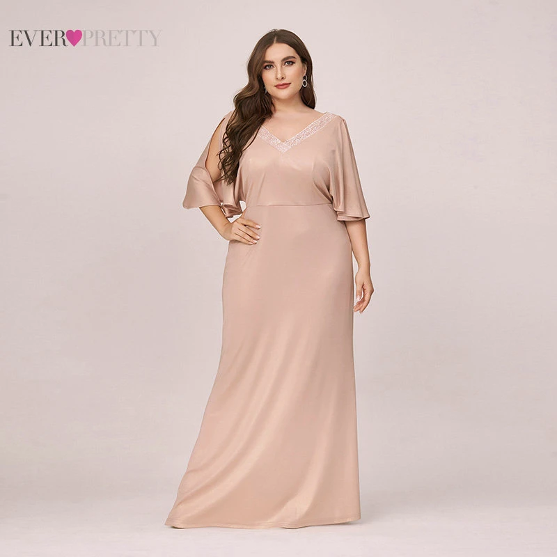 

Blush Plus Size Evening Dresses Long Luxury 2020 Ever Pretty V Neck Mermaid Half Sleeve Black Party Gowns Dresses EP00467BH