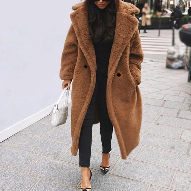 

2019 Winter Women Fur Coat Luxury Long Faux Fur Coat Loose Lapel Overcoat Thick Warm Plus Size Teddy Coat Female Plush Outwear