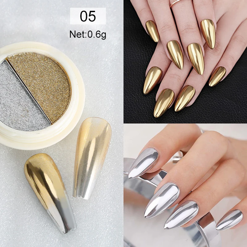 1 Box Double Rose Gold Color Nail Mirror Glitter Powder Nail Art Gel Polishing Chrome Flakes Pigment Dust Decorations