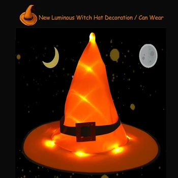 

Newest Portable Lighting Hat Halloween Dress Up Hat Lightweight Decoration Luminous Witch Hat Purple With Buckle