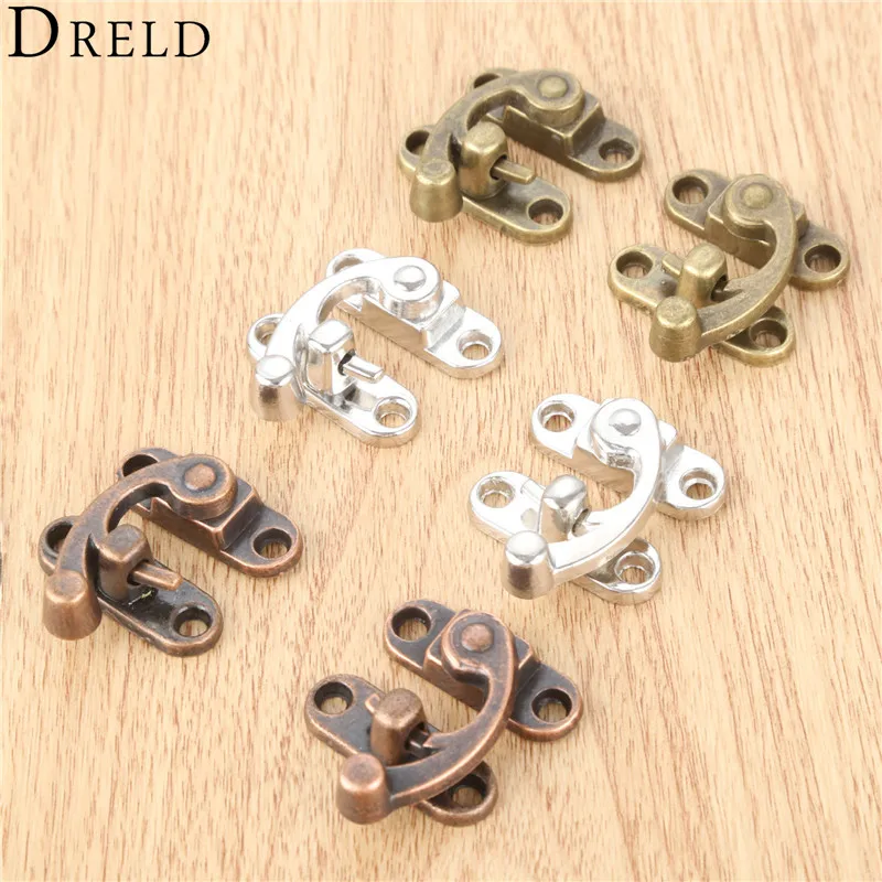 Antique Iron Padlock Latch Hasp Buckle Horn Catch Clasp Hook Lock 2pcs 29*33mm For Mini Jewelry Box For Furniture Hardware DRELD