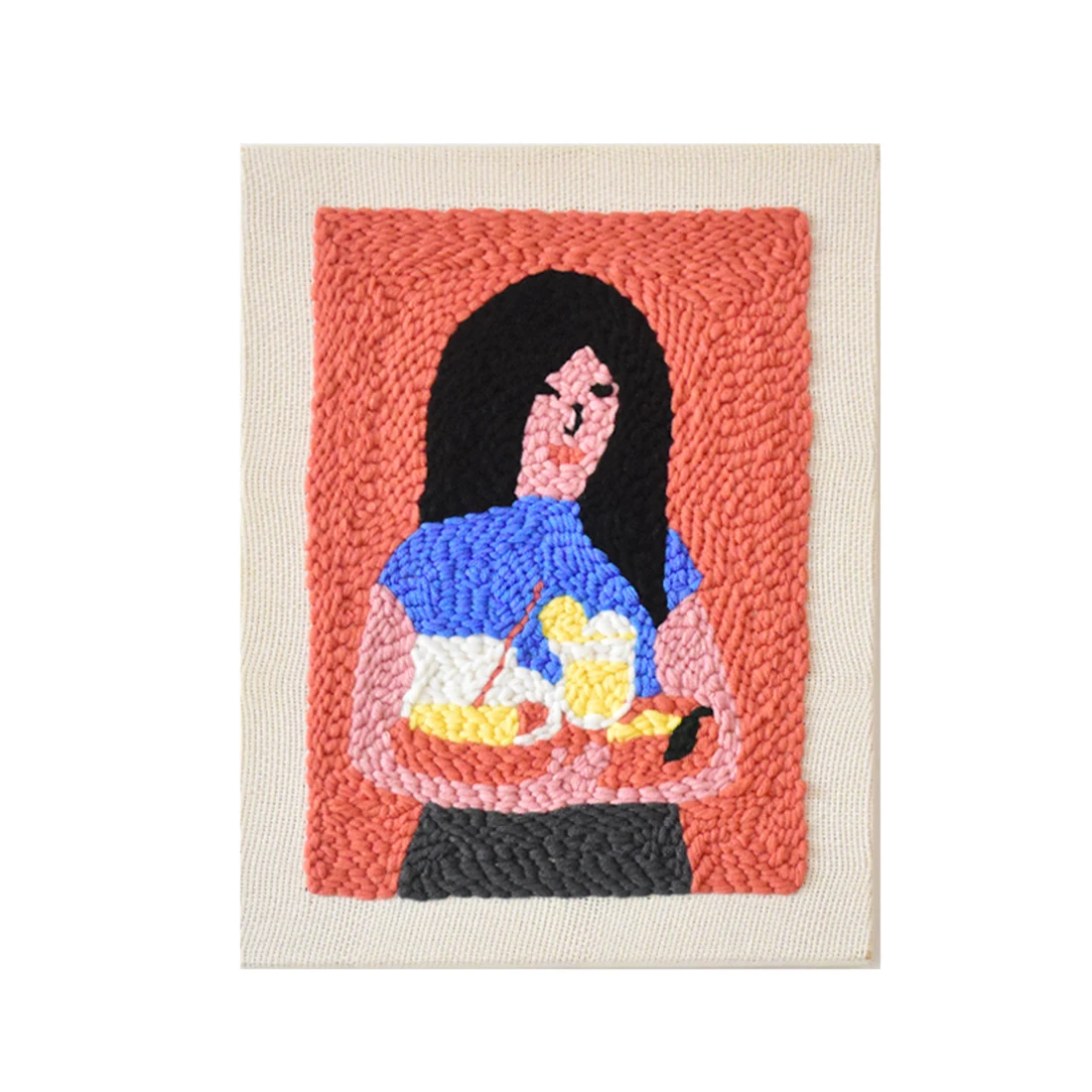 

DIY Knitting Wool Rug Hooking Handcraft Woolen Embroidery Gift With 26 X 35cm Wooden Frame Punch Needle A Girl Holding The Tray