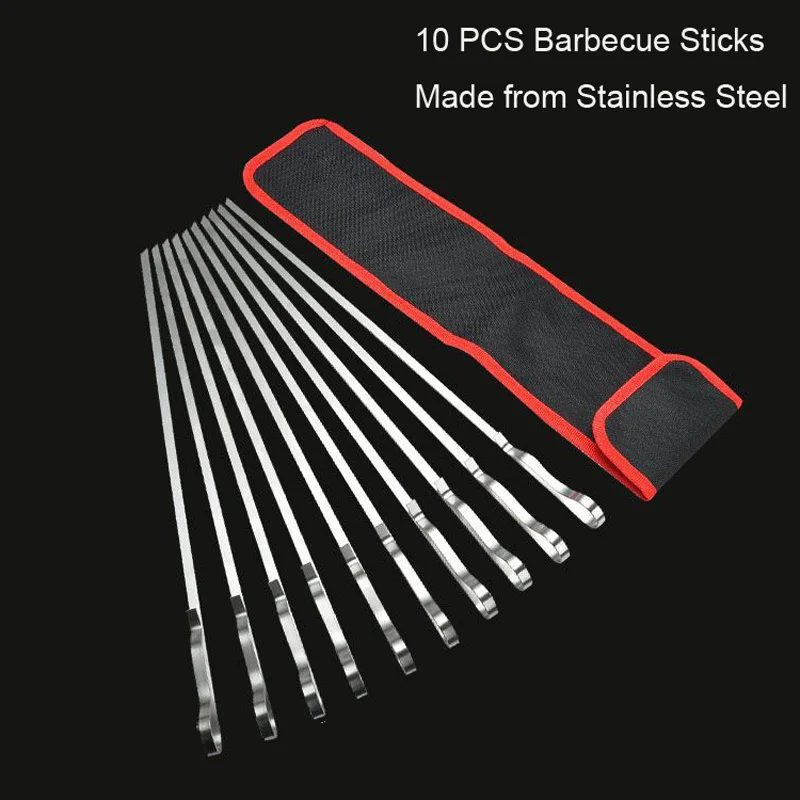 16.5 Inch Length Flat Metal Grilling Skewer Set Reusable BBQ Tools 10 PC/Set BBQ Wide Skewers Stainless Steel Barbecue Sticks bbq skewers