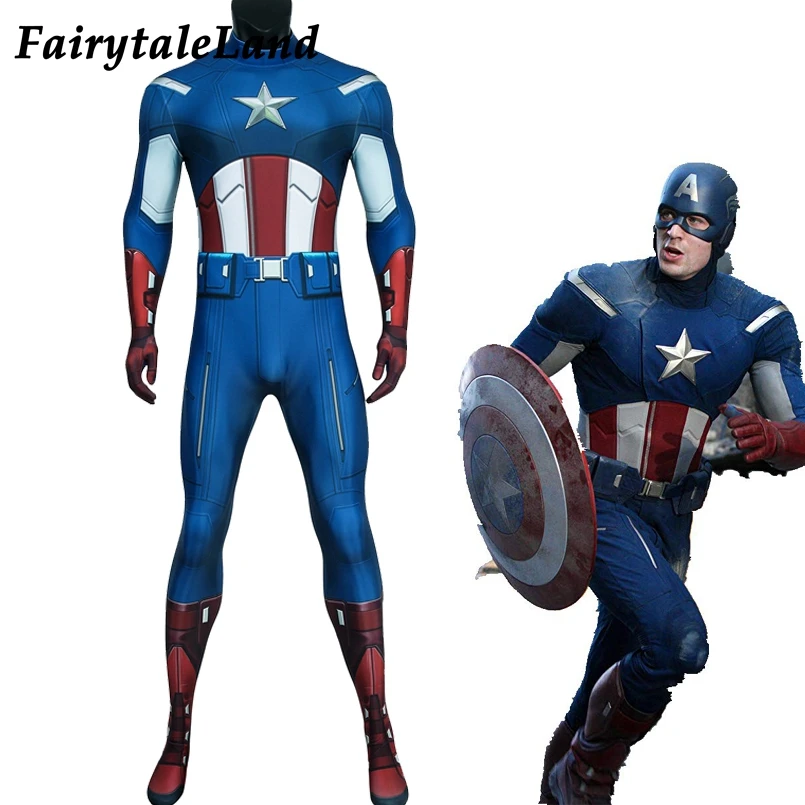 

the Avengers Captain America Cosplay Zentai Jumpsuit superhero Steve Rogers Costume 3D Printing Bodysuit Halloween Uniform suit