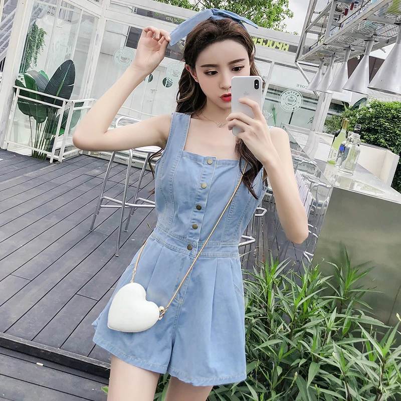 

2020 Early Spring New Sling Jumpsuit Summer New Korean Straight Thin Waist Wide Leg Jeans