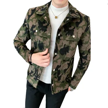 

Autumn winter Men's jacket clothing new man fashion Youth trend Leisure camouflage slim fit male lapel woollen coat