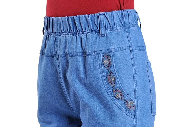 Винтажные джинсы с цветочной вышивкой, весна-лето, женские повседневные тонкие джинсы с высокой талией, синие прямые джинсы размера плюс