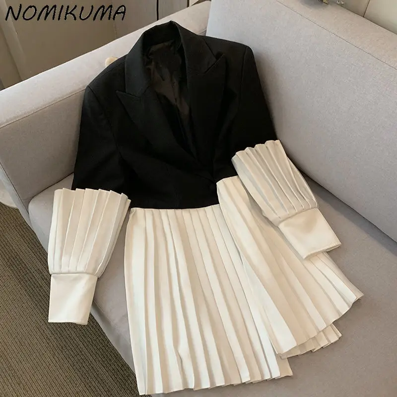 Корейский Блейзер Nomikuma в стиле пэчворк блейзер с отложным воротником средней