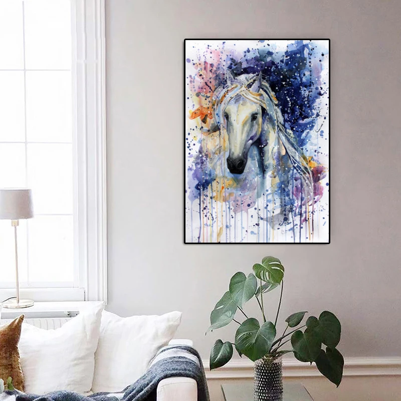 

Modern Art Canvas Painting Watercolor Posters and Prints White Horse Wall Pictures for Living Room Cuadros Home Decor Unframed