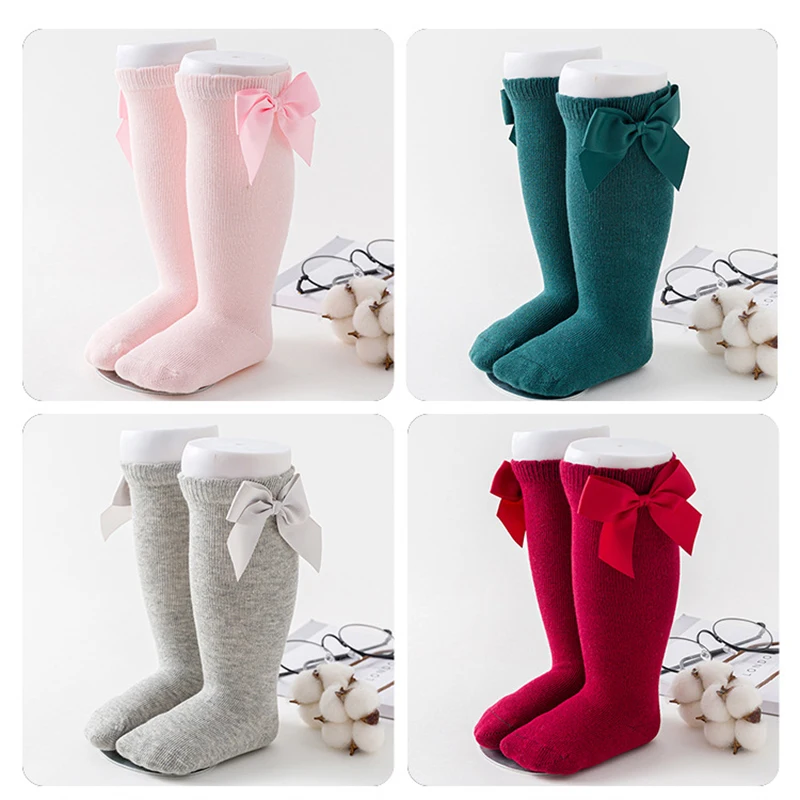 Носки для малышей Детские носки для девочек длинные гольфы с бантиком детские носки принцессы для новорожденных девочек Calcetines