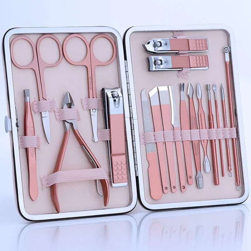 Розовые ножницы для ногтей из нержавеющей стали, набор для маникюра, педикюра, набор для ухода