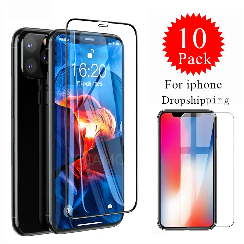 10pcs Protective Glass for IPhone X XS XR 10 11 Pro Max 6 6S 7 8 Plus Screen Protector Tempered Glass on For Apple Dropshipping